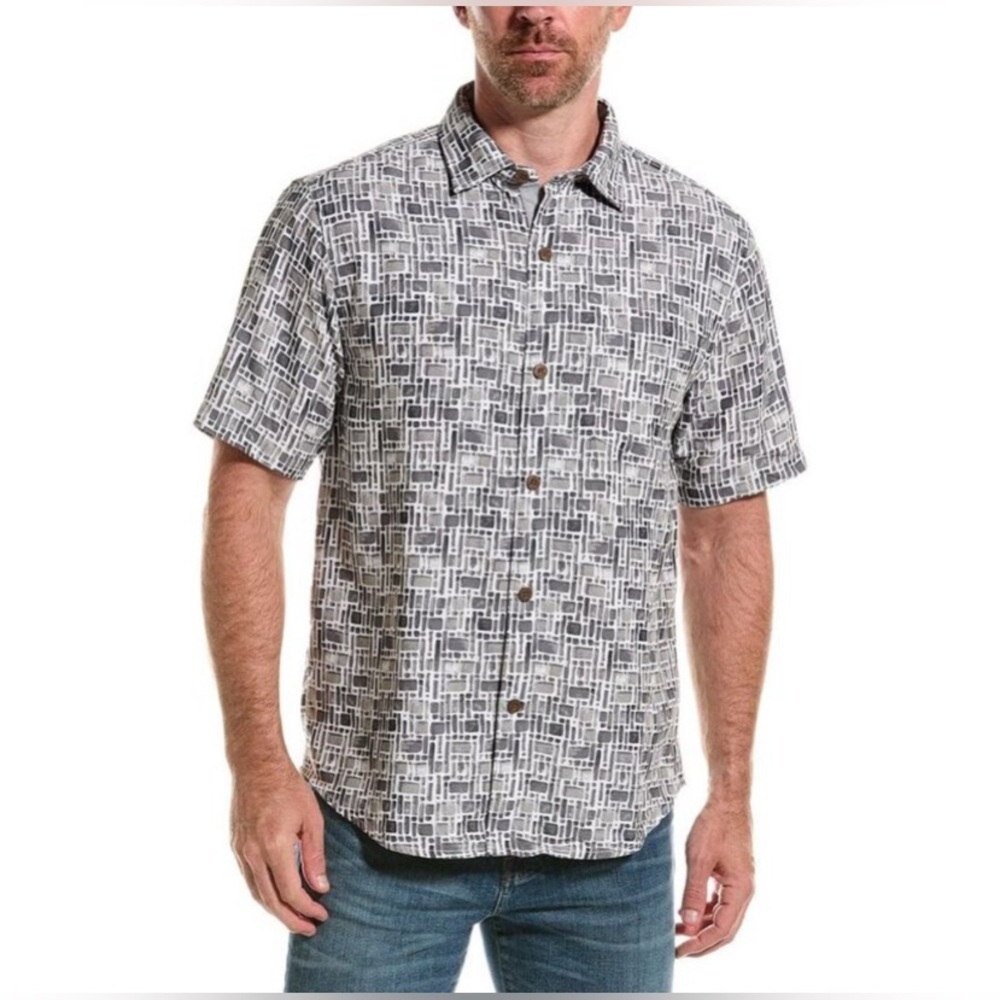 Tommy Bahama Men's Coconut Point Pebble Tiles Fog Grey Button Shirt Size Small